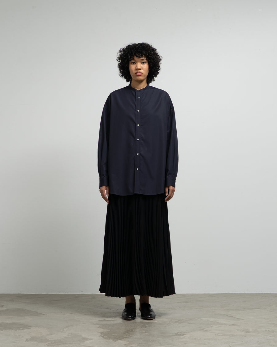 High Count Broad L/S Oversized Band Collar Shirt