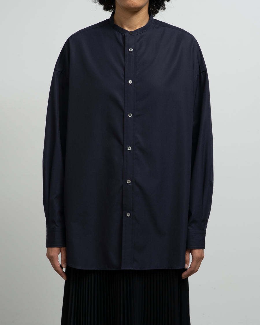 High Count Broad L/S Oversized Band Collar Shirt