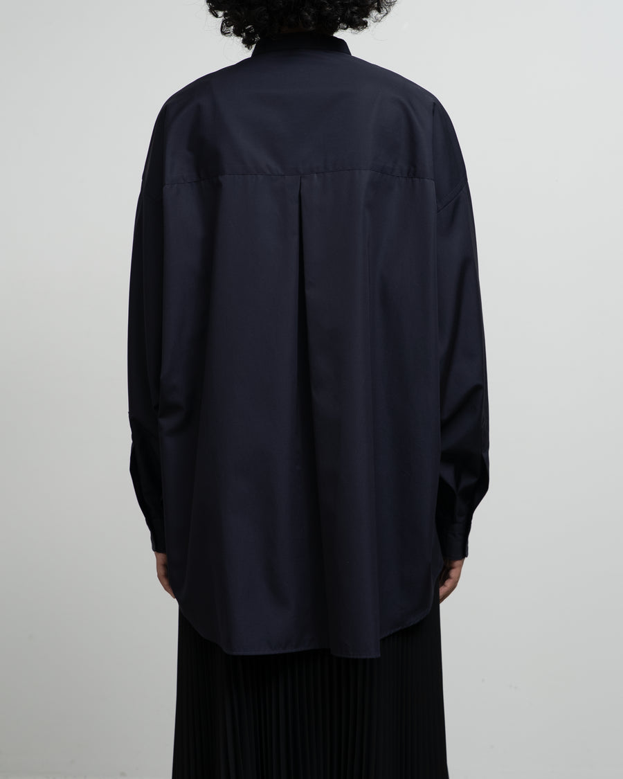 High Count Broad L/S Oversized Band Collar Shirt