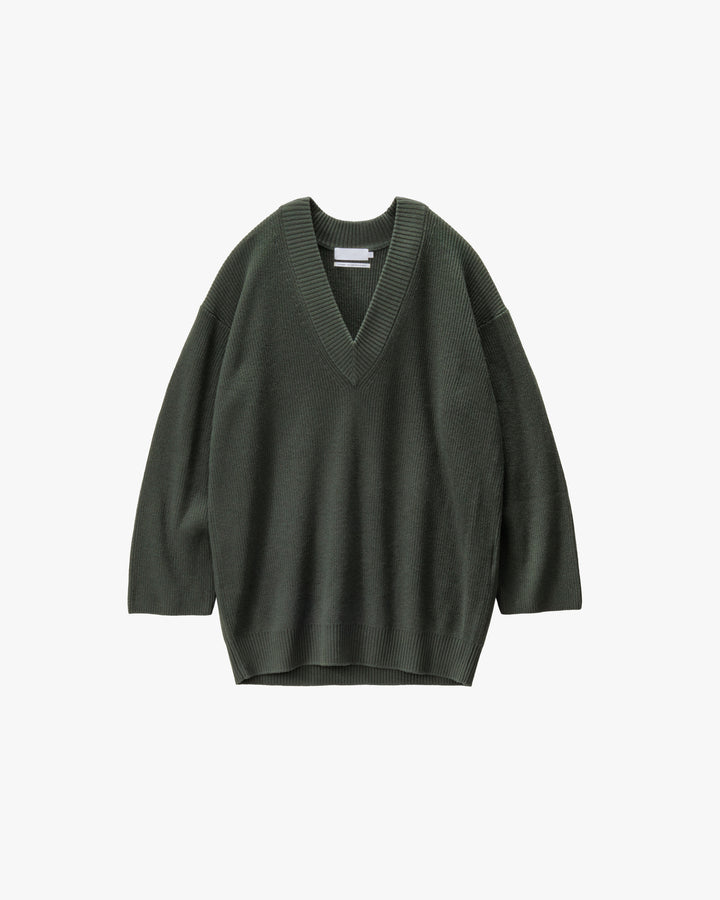 Mercerized Fine Wool Oversized V Neck Knit