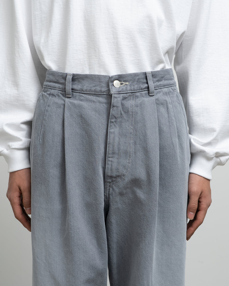 Gray Tone Cone Denim Two Tuck Pants -LIGHT FADE-