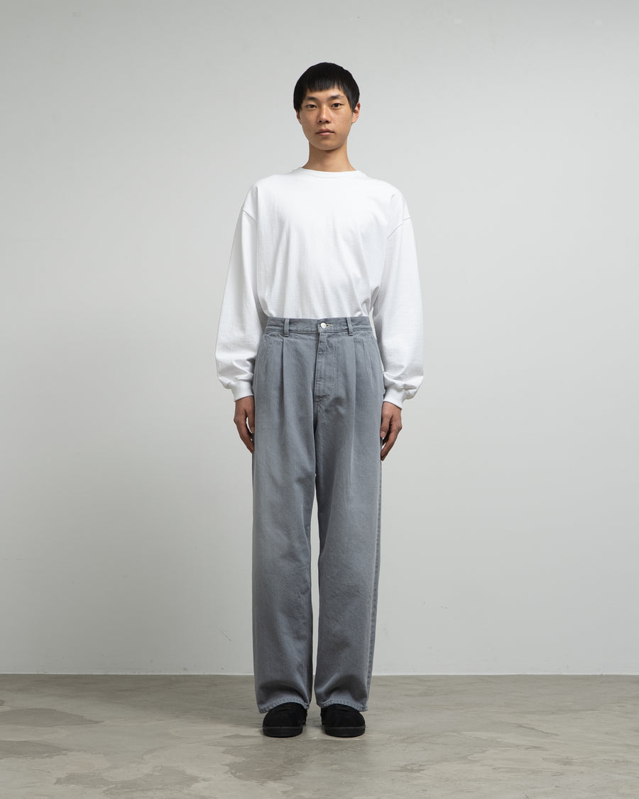 Gray Tone Cone Denim Two Tuck Pants -LIGHT FADE-