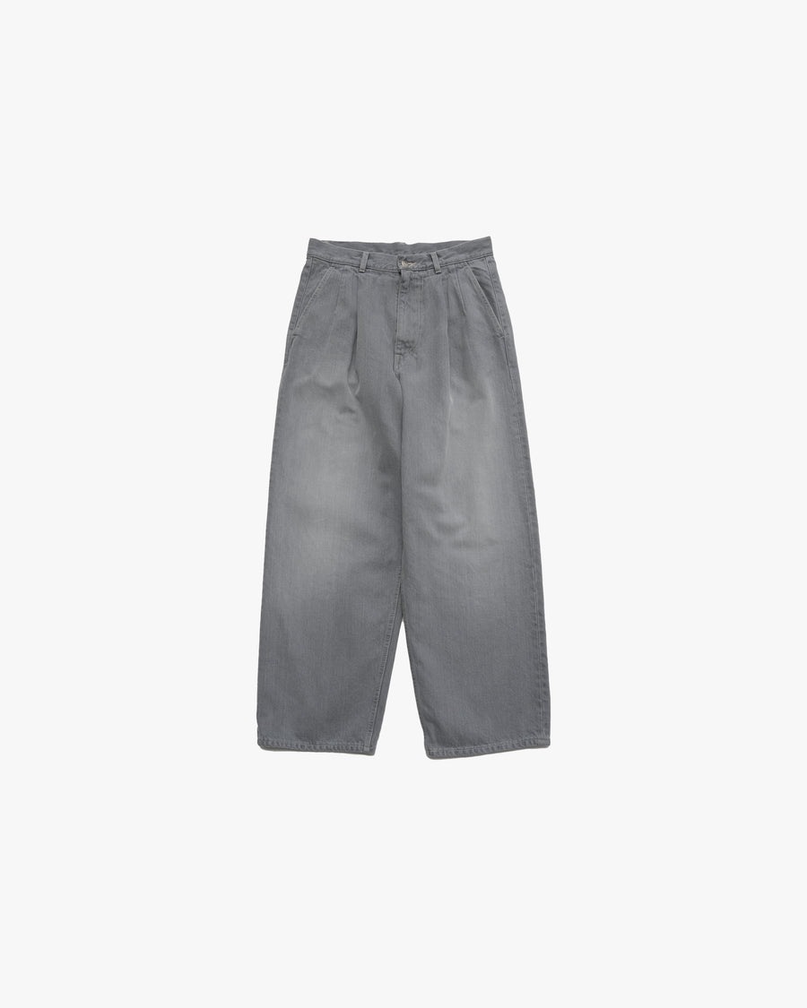 Gray Tone Cone Denim Two Tuck Pants -LIGHT FADE-