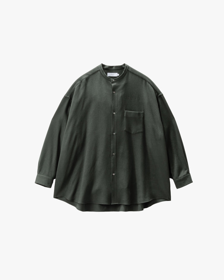 Extra Fine Wool Viyella Oversized Band Collar Shirt