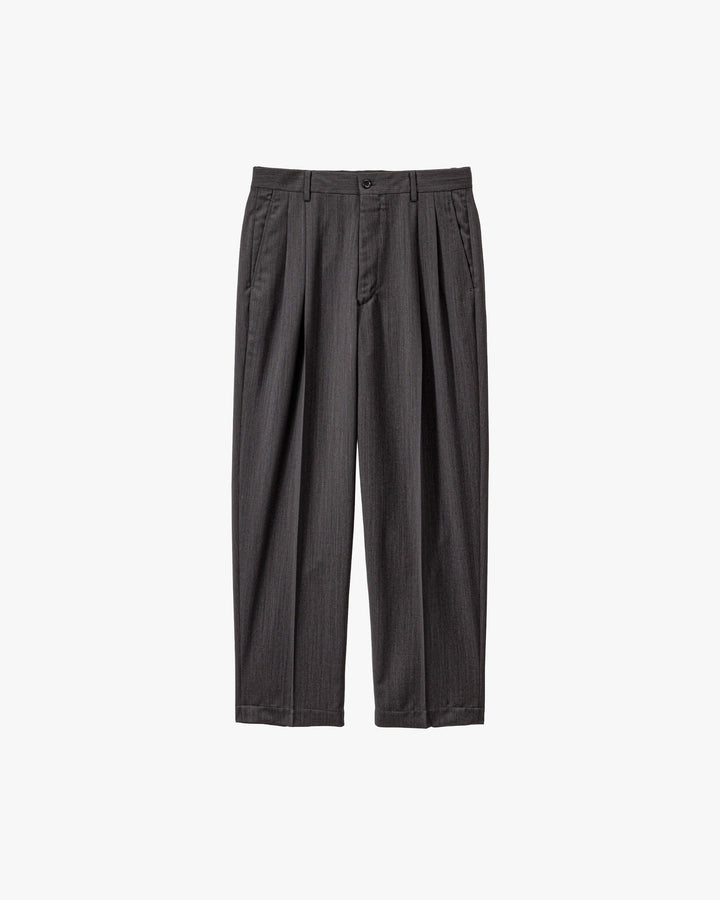 Melange Herringbone Pleated Wide Trousers