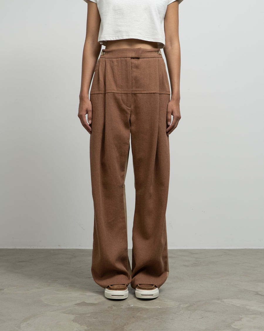 LINEN TWILL FRONT AND COTTON BACK PANTS