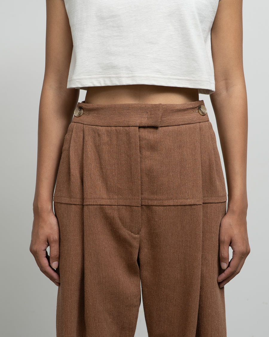 LINEN TWILL FRONT AND COTTON BACK PANTS