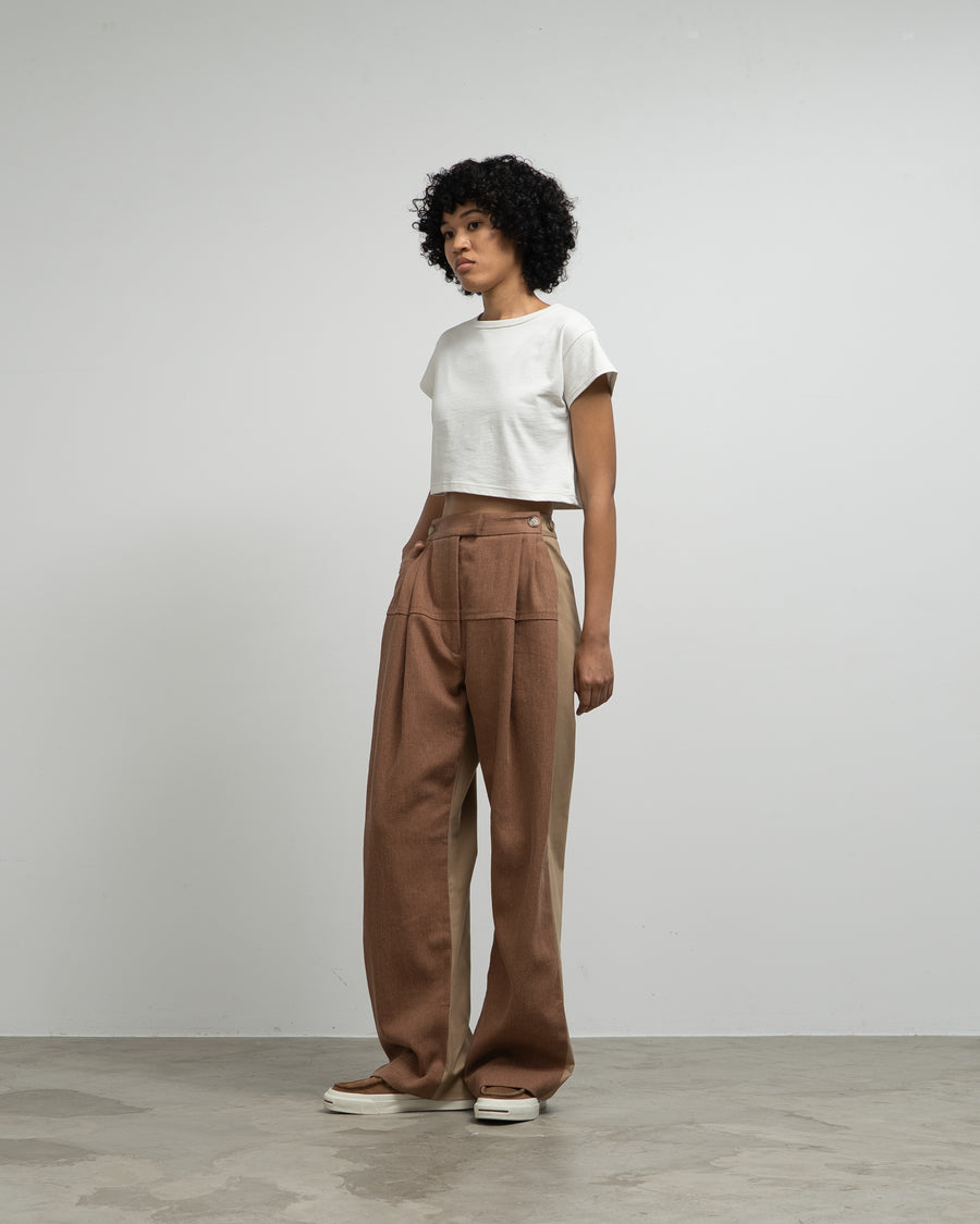 LINEN TWILL FRONT AND COTTON BACK PANTS