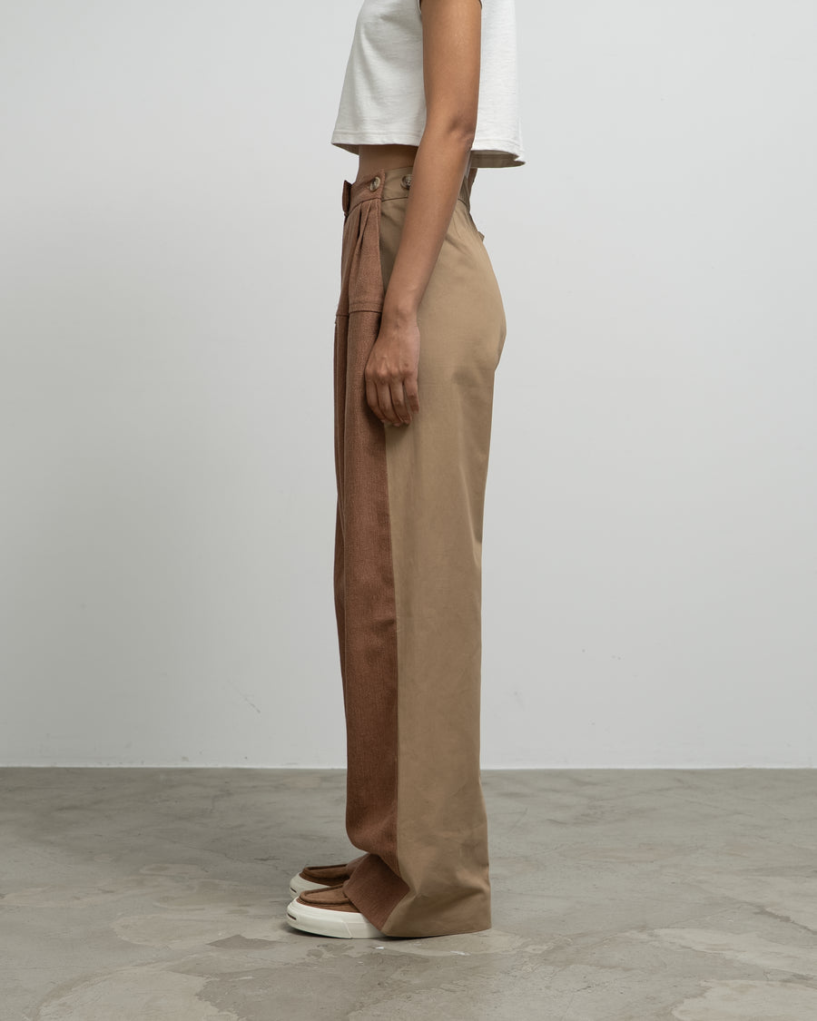 LINEN TWILL FRONT AND COTTON BACK PANTS