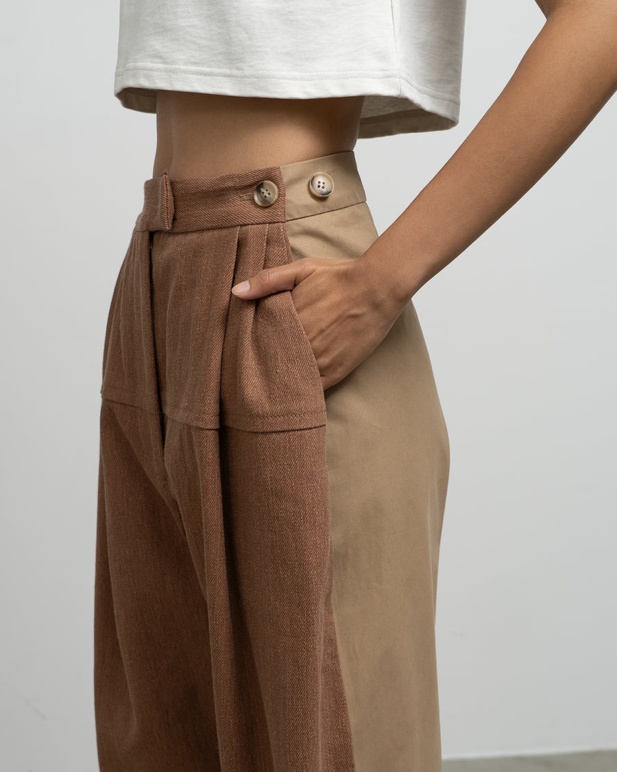LINEN TWILL FRONT AND COTTON BACK PANTS