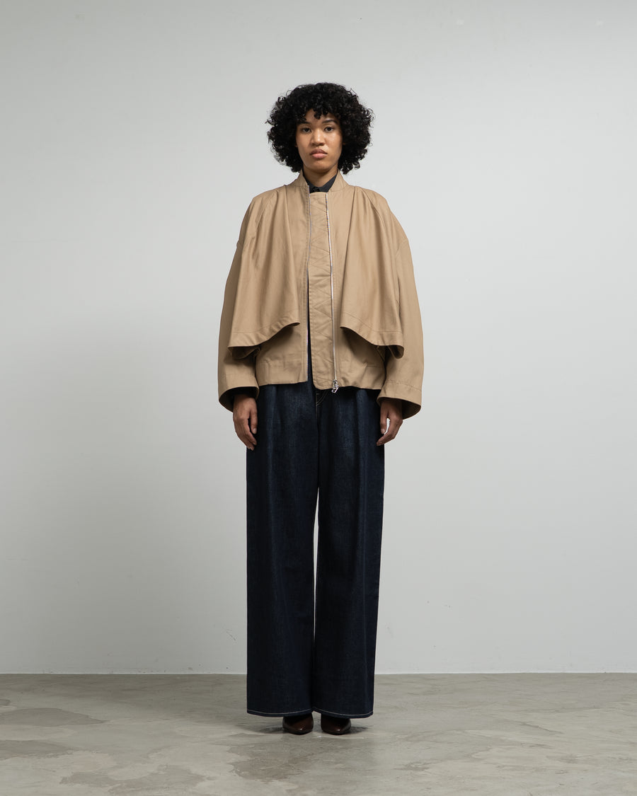 BEIGE CAPE OVERLAY BOMBER JACKET