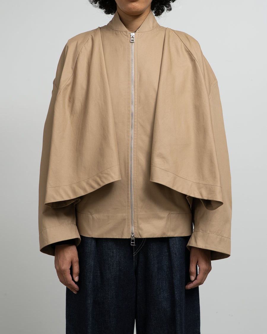 BEIGE CAPE OVERLAY BOMBER JACKET