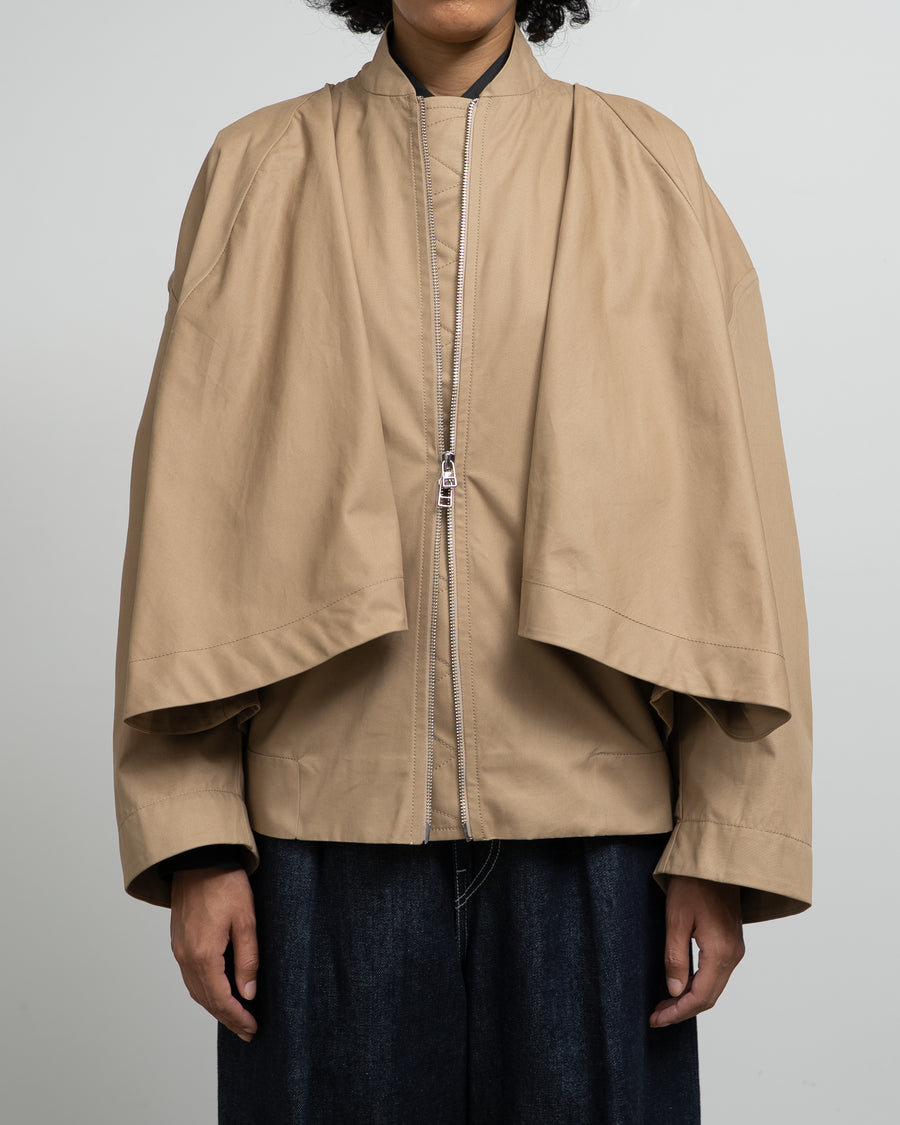 BEIGE CAPE OVERLAY BOMBER JACKET