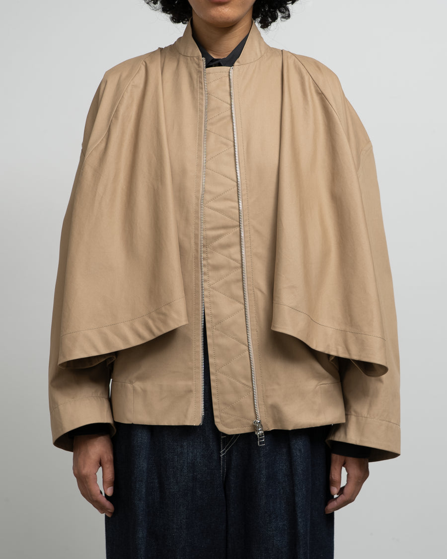 BEIGE CAPE OVERLAY BOMBER JACKET