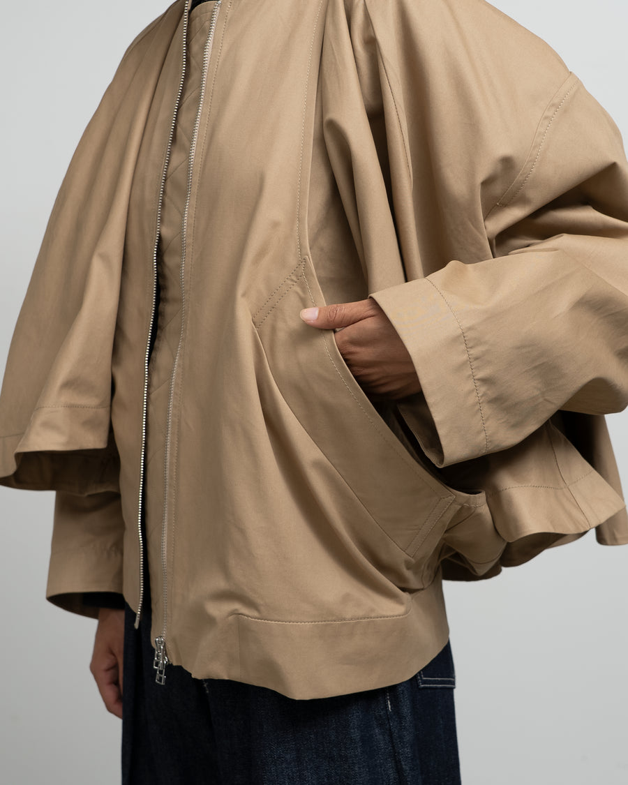 BEIGE CAPE OVERLAY BOMBER JACKET