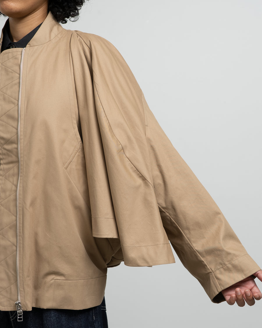 BEIGE CAPE OVERLAY BOMBER JACKET