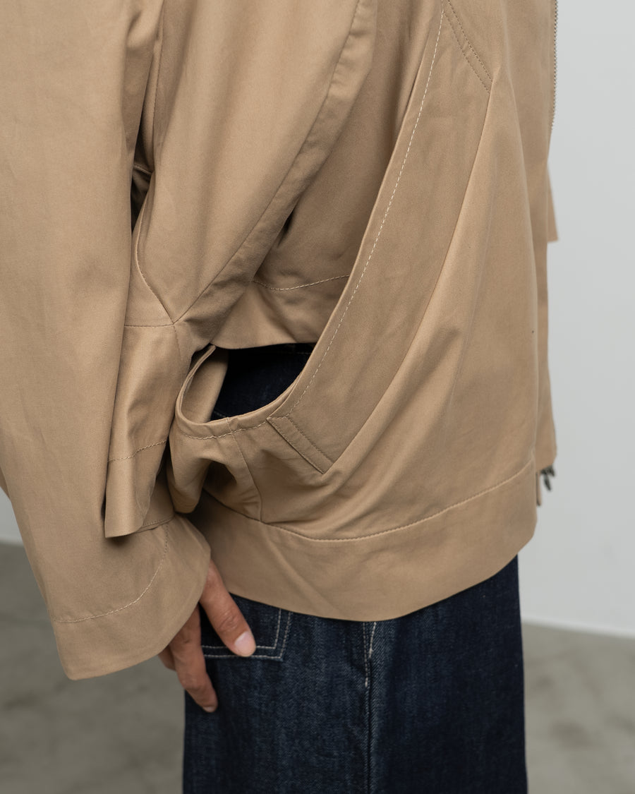 BEIGE CAPE OVERLAY BOMBER JACKET