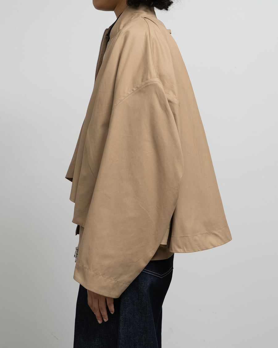 BEIGE CAPE OVERLAY BOMBER JACKET