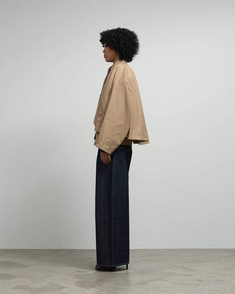 BEIGE CAPE OVERLAY BOMBER JACKET