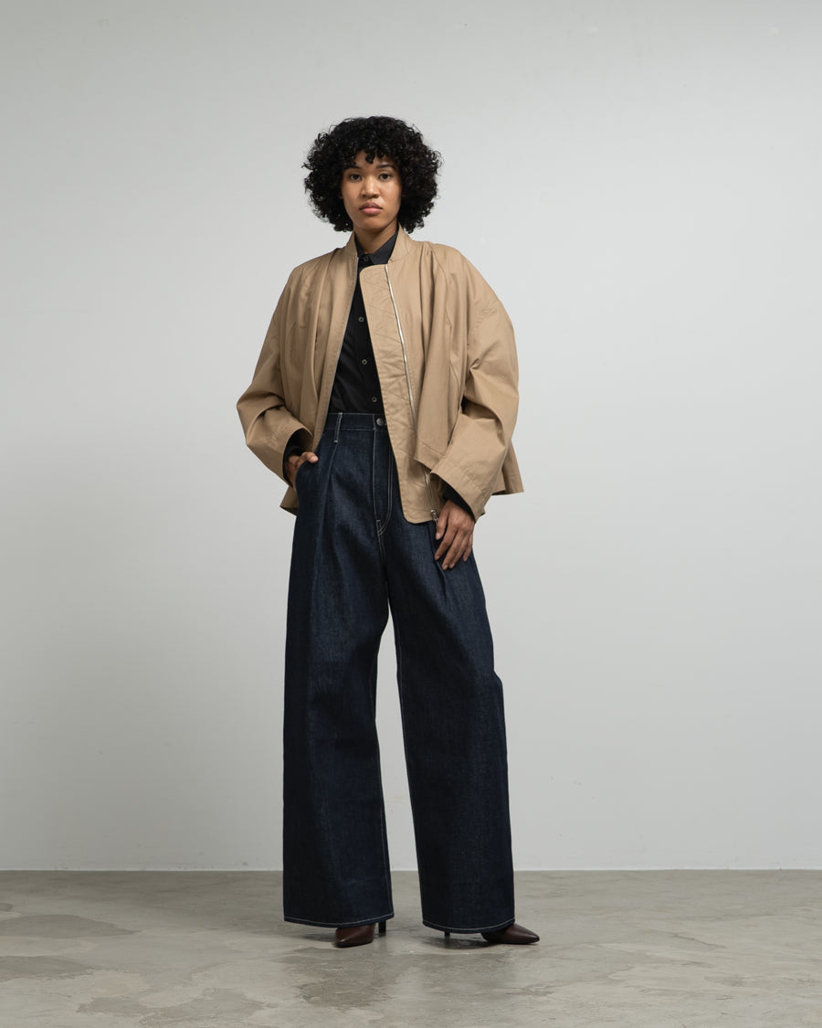 BEIGE CAPE OVERLAY BOMBER JACKET
