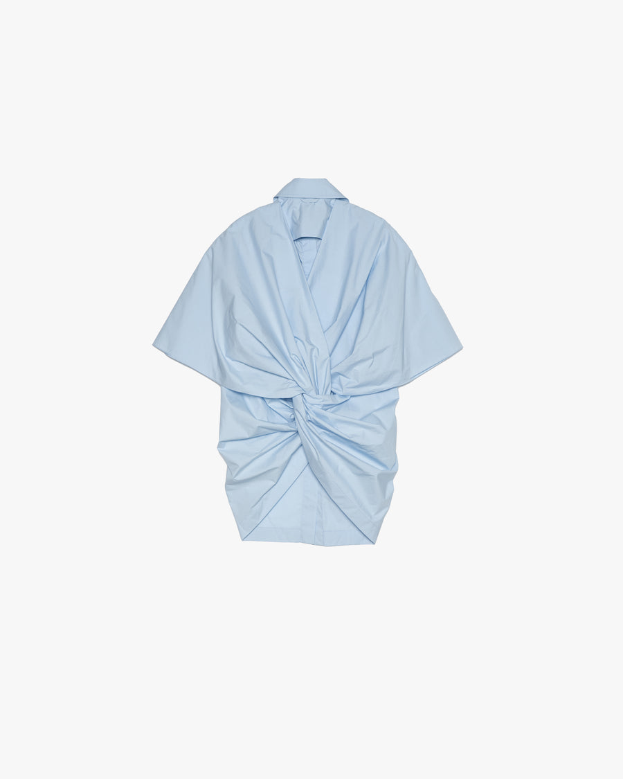 BLUE COTTON SHIRT WITH A TWISTED BACK