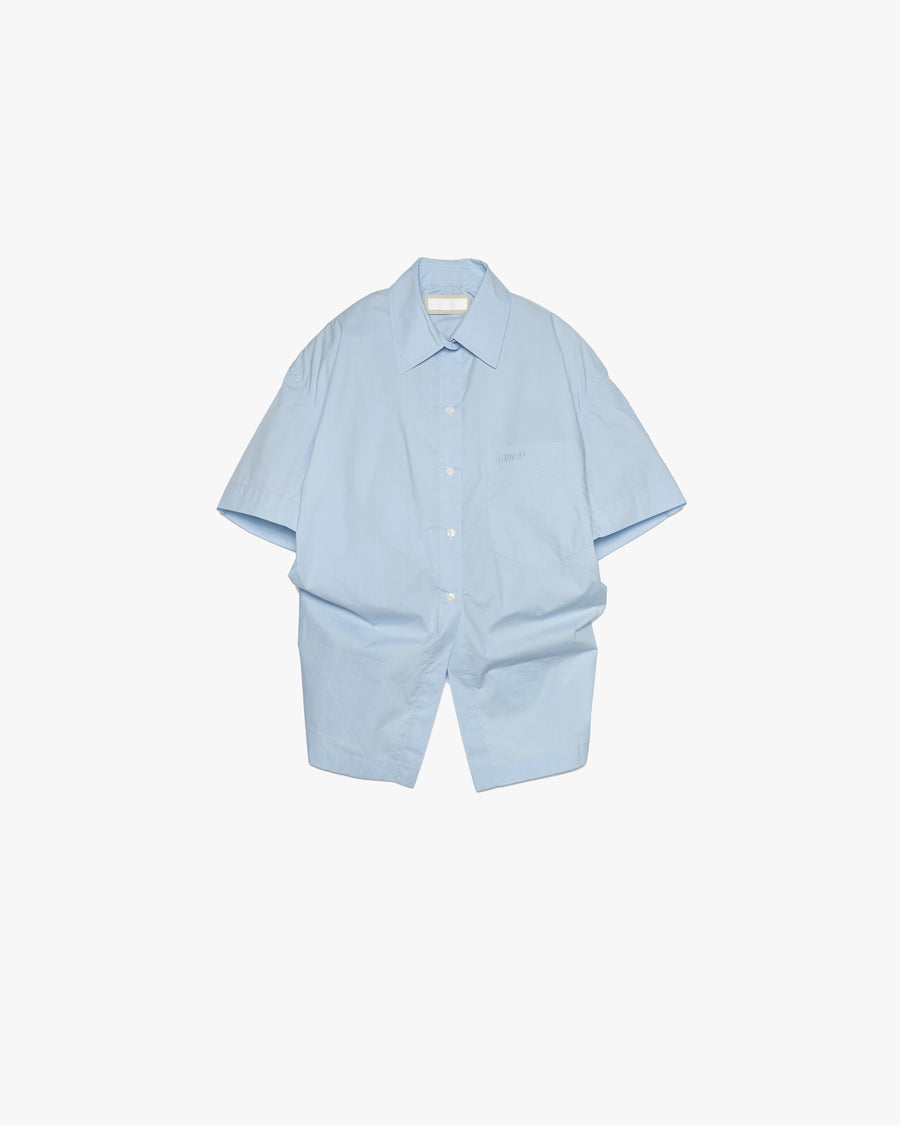 BLUE COTTON SHIRT WITH A TWISTED BACK