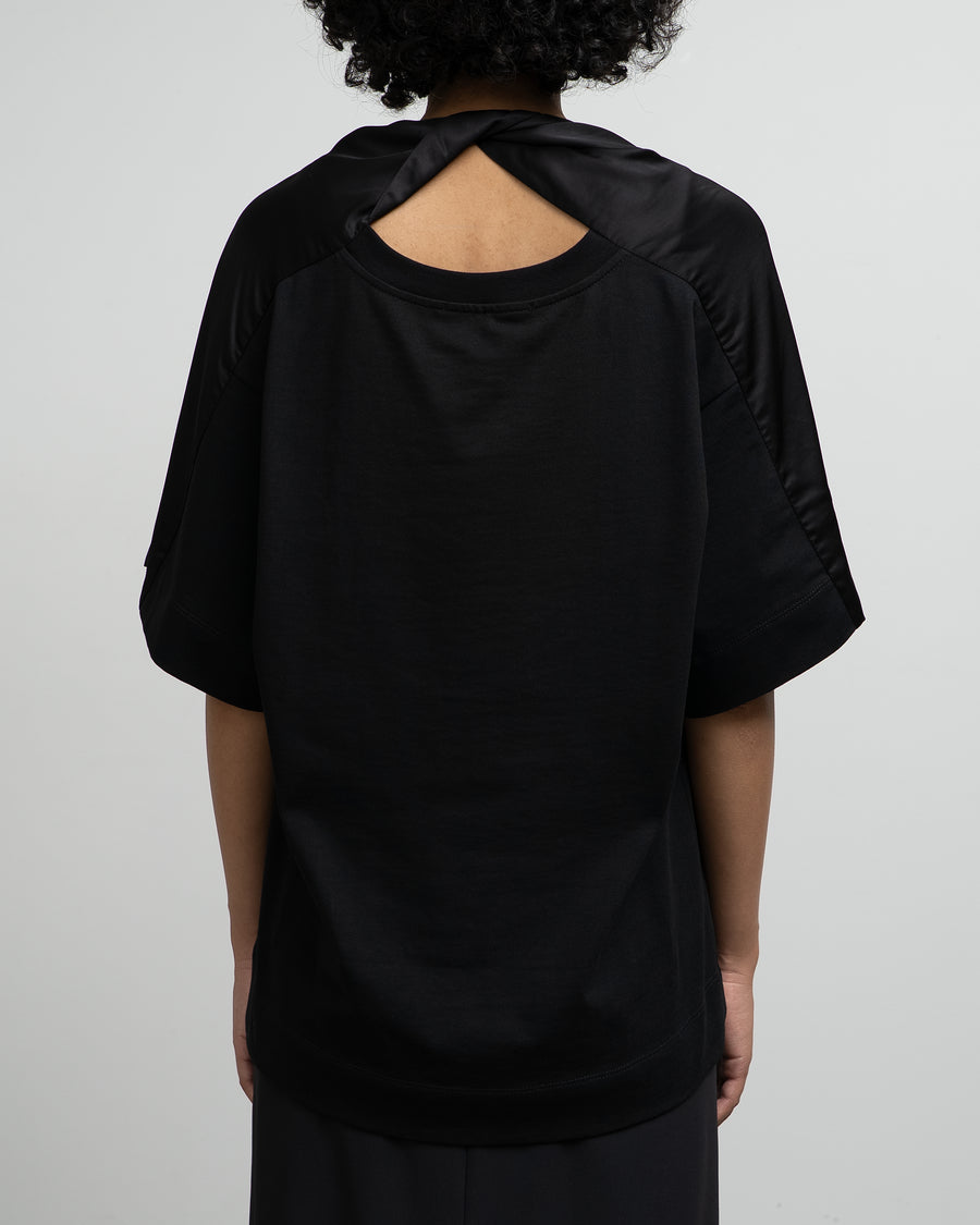 BLACK COTTON T-SHIRT WITH TWISTED NECK