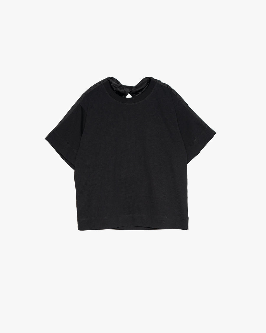 BLACK COTTON T-SHIRT WITH TWISTED NECK