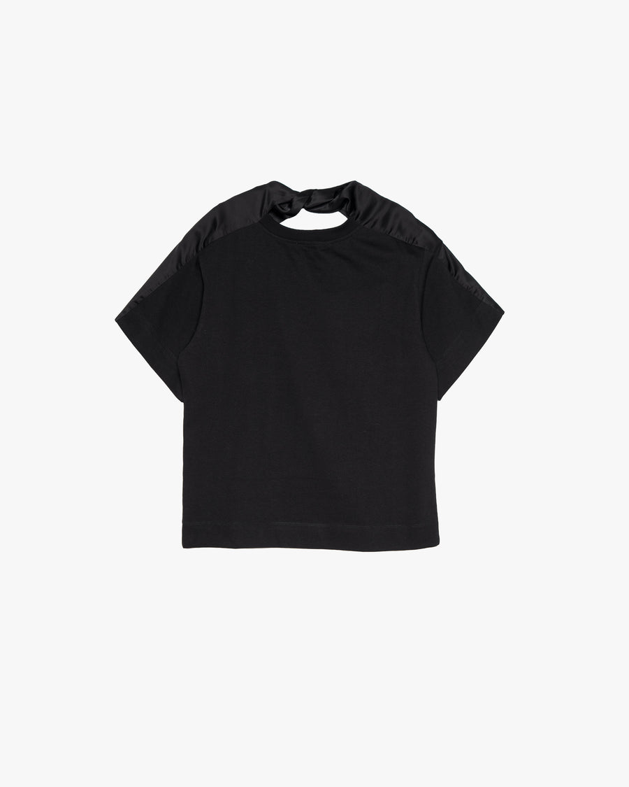 BLACK COTTON T-SHIRT WITH TWISTED NECK