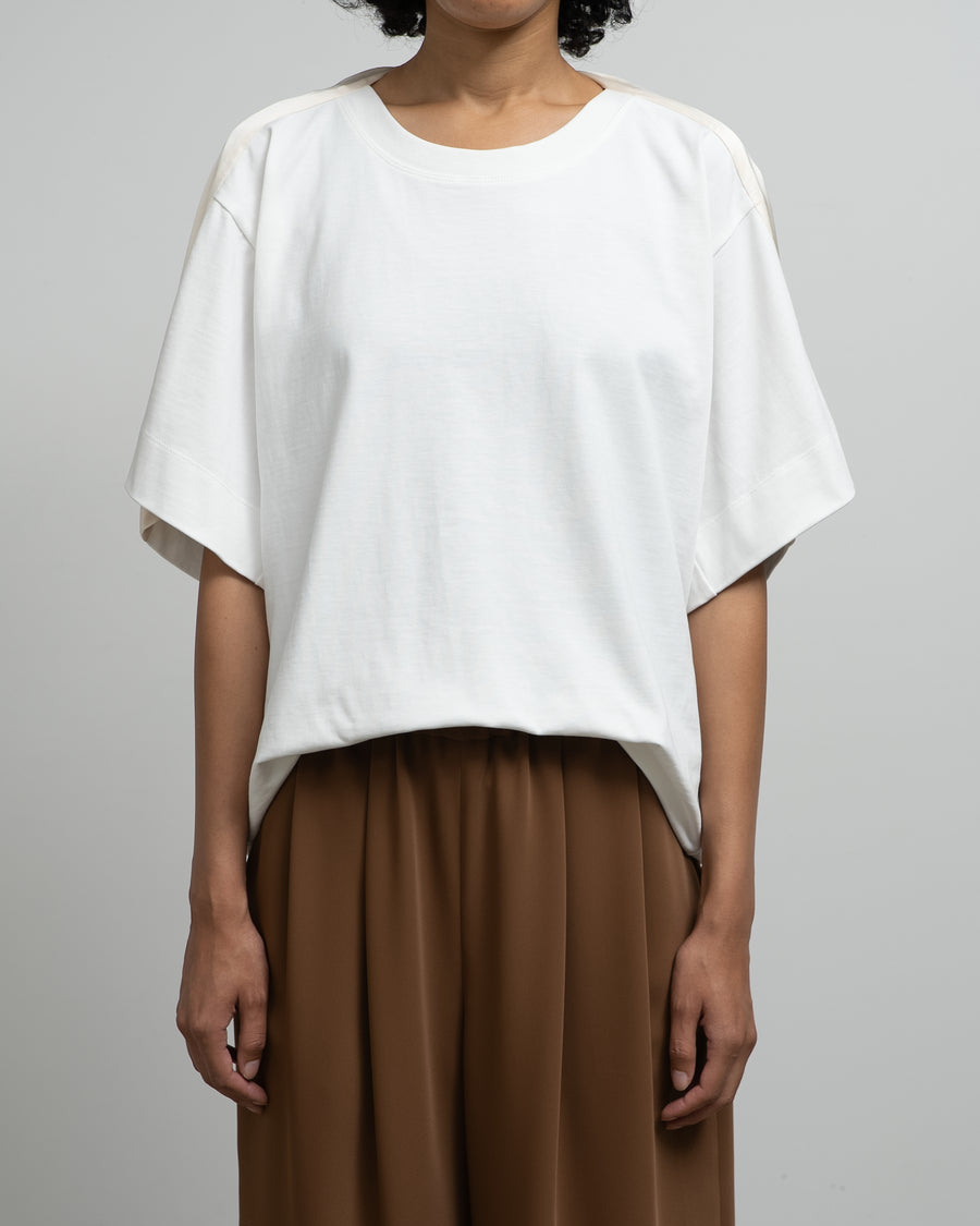 WHITE COTTON T-SHIRT WITH TWISTED NECK