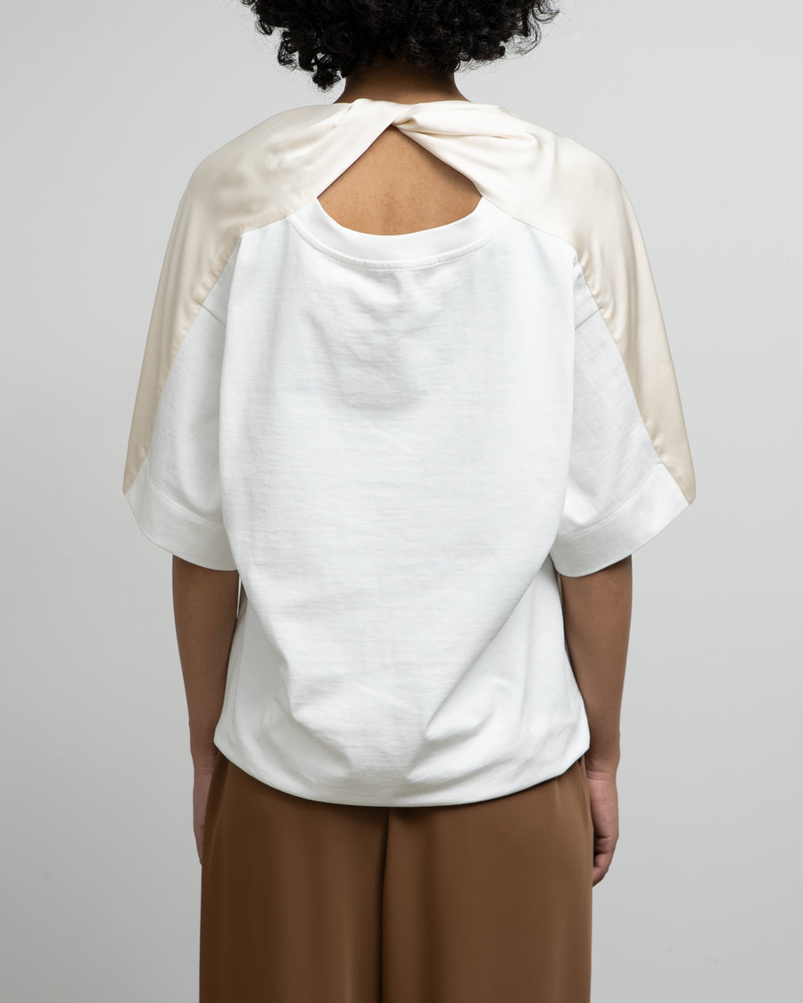 WHITE COTTON T-SHIRT WITH TWISTED NECK