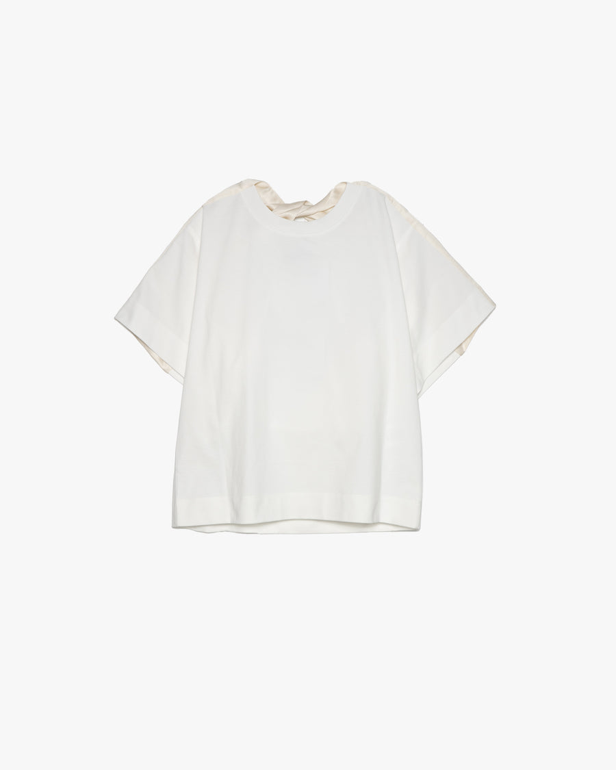 WHITE COTTON T-SHIRT WITH TWISTED NECK