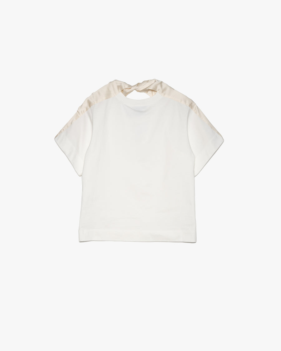 WHITE COTTON T-SHIRT WITH TWISTED NECK