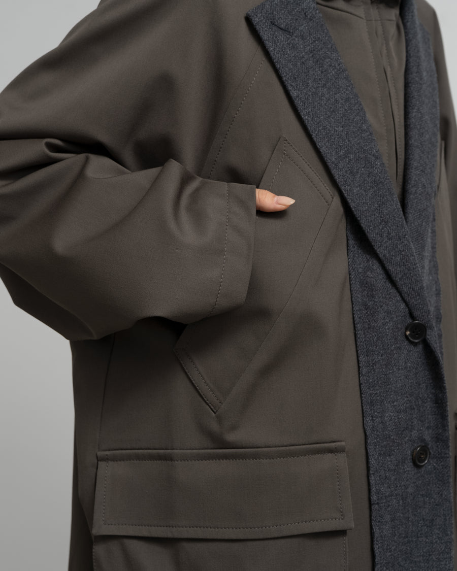 CROPPED WOOL-BLEND PARKA WITH SUITING DETAIL