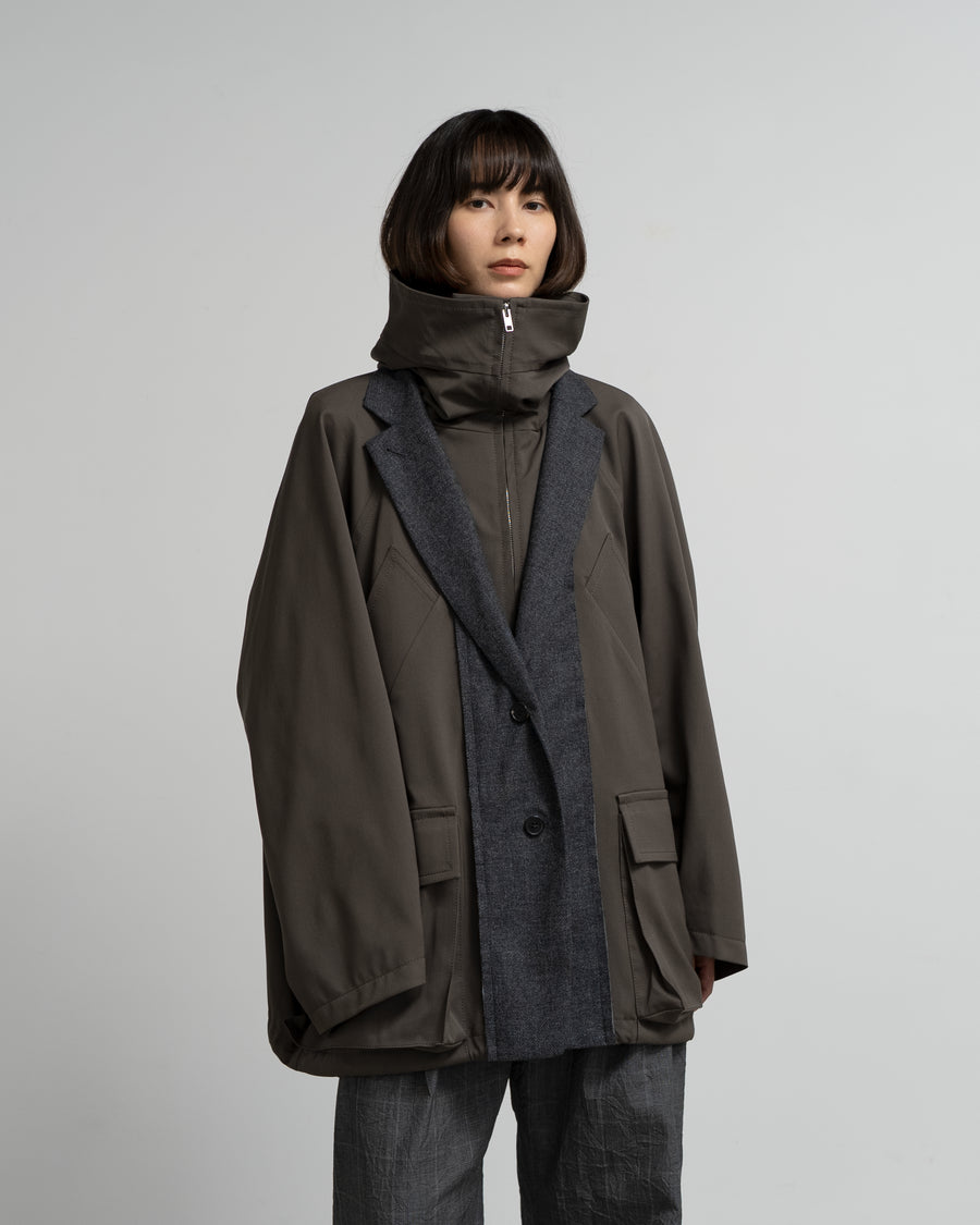 CROPPED WOOL-BLEND PARKA WITH SUITING DETAIL