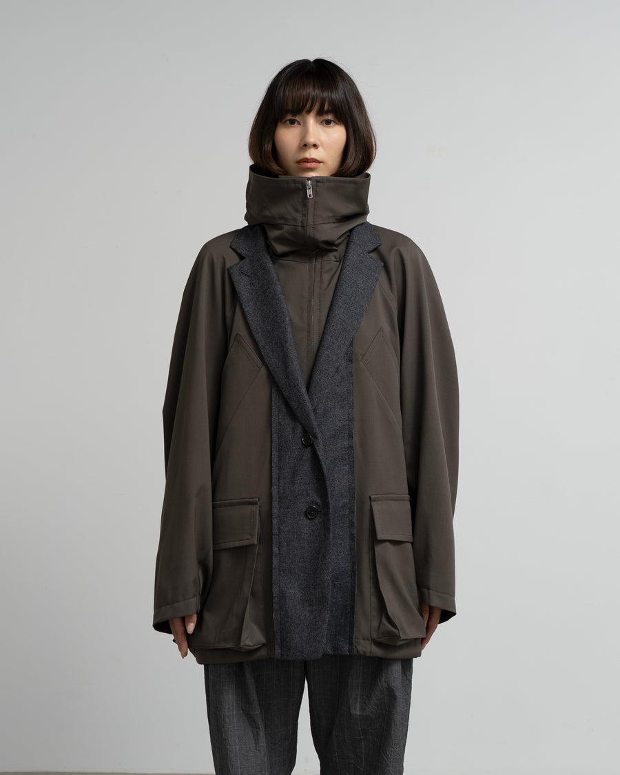 CROPPED WOOL-BLEND PARKA WITH SUITING DETAIL