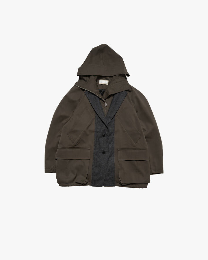 CROPPED WOOL-BLEND PARKA WITH SUITING DETAIL
