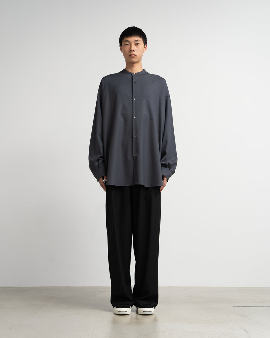 Extra Fine Wool L/S Oversized Band Collar Shirt