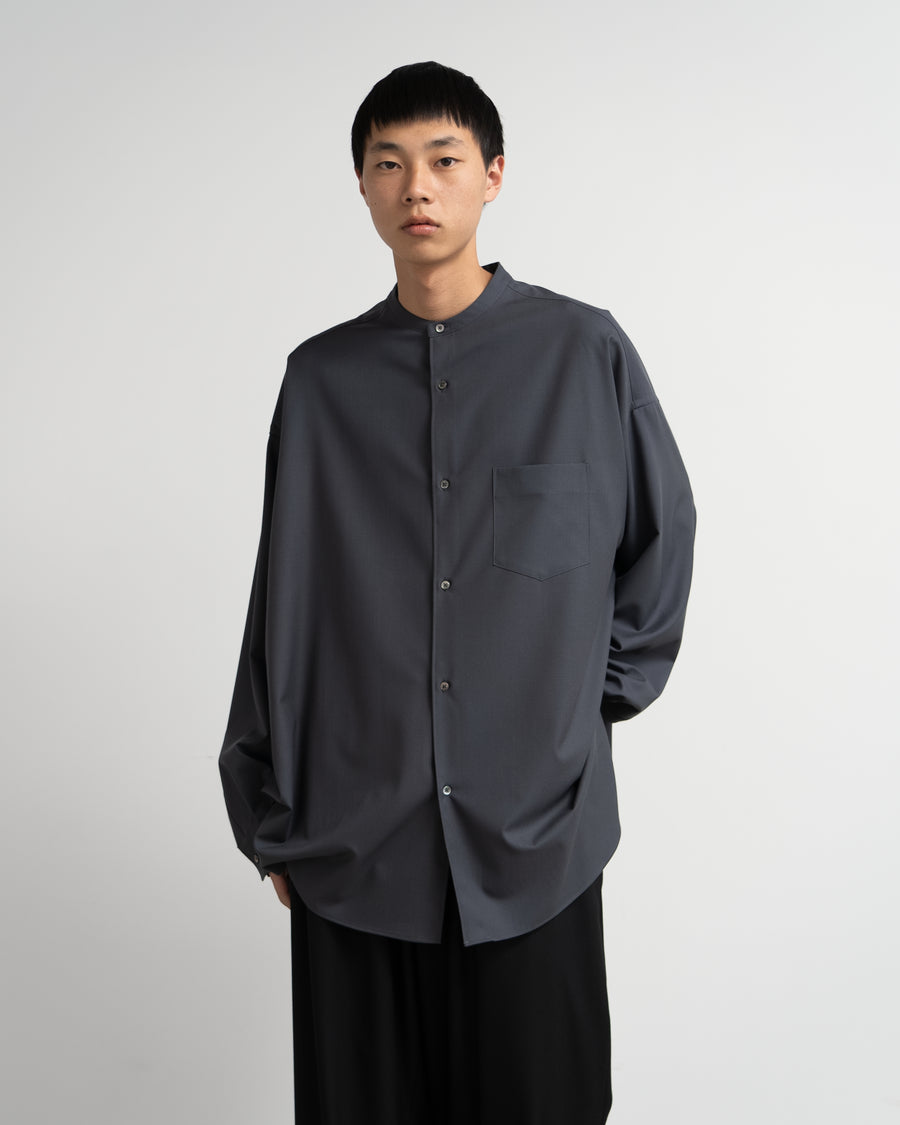 Extra Fine Wool L/S Oversized Band Collar Shirt